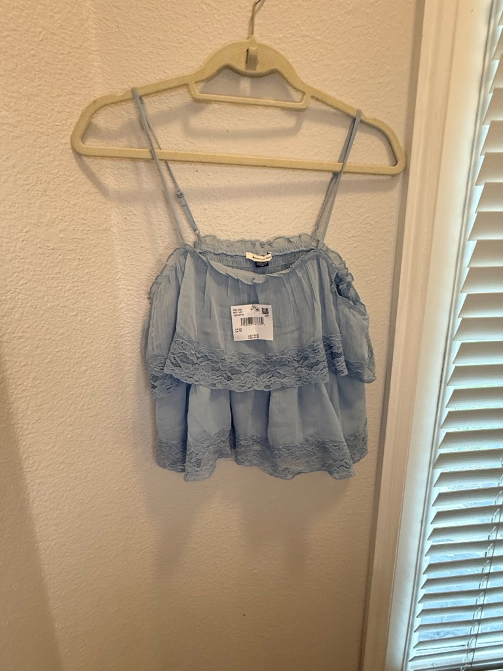 American Eagle Blue Lace Ruffle Cold Shoulder Cami Top XS NWT Boho Y2K
